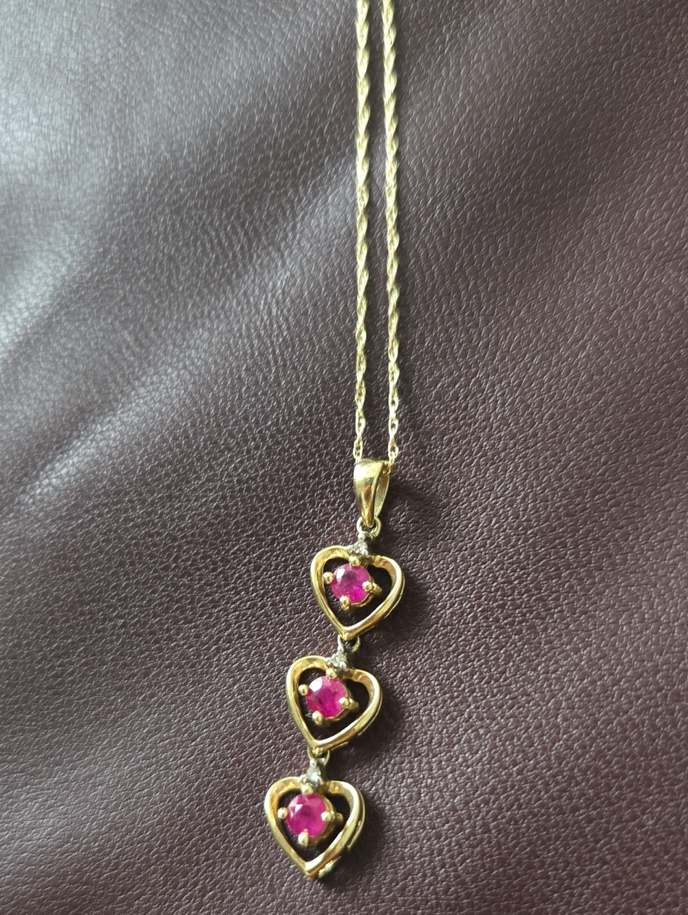 10k SOLID Gold Heart Pendant Necklace with Genuine RUBY Gemstone Accents